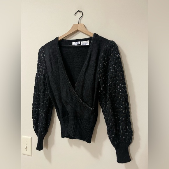 Vintage Mi Ki by Majestic Black Metallic Puff Sleeve Sweater Size Small - Picture 5 of 8